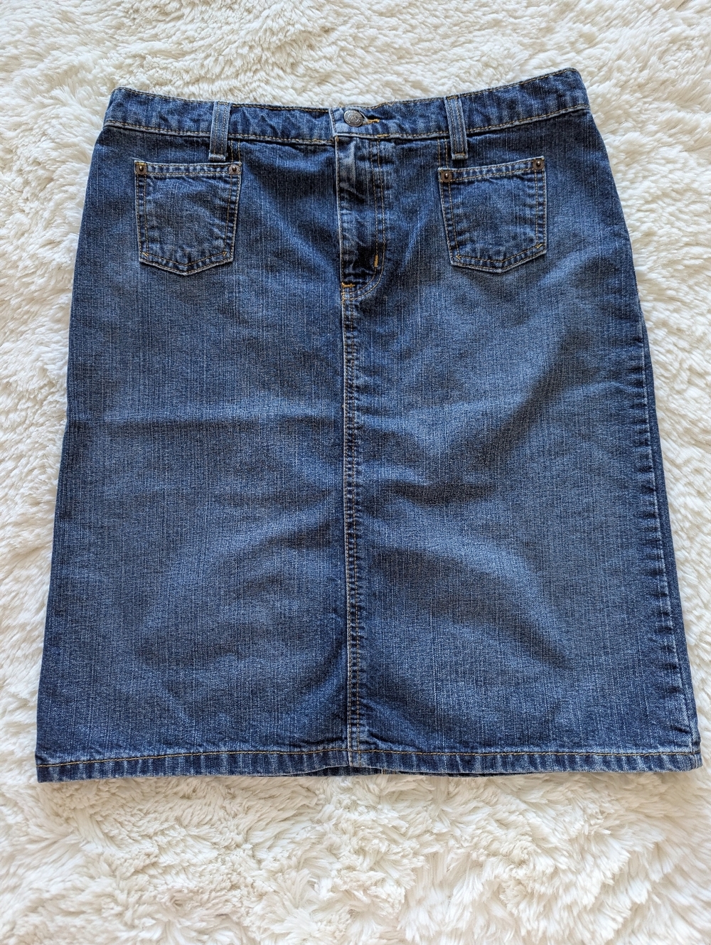 VTG Polo Jeans Co RALPH LAUREN Women Denim 21" Teeny Skirt USA FLAG PATCH Sz.10